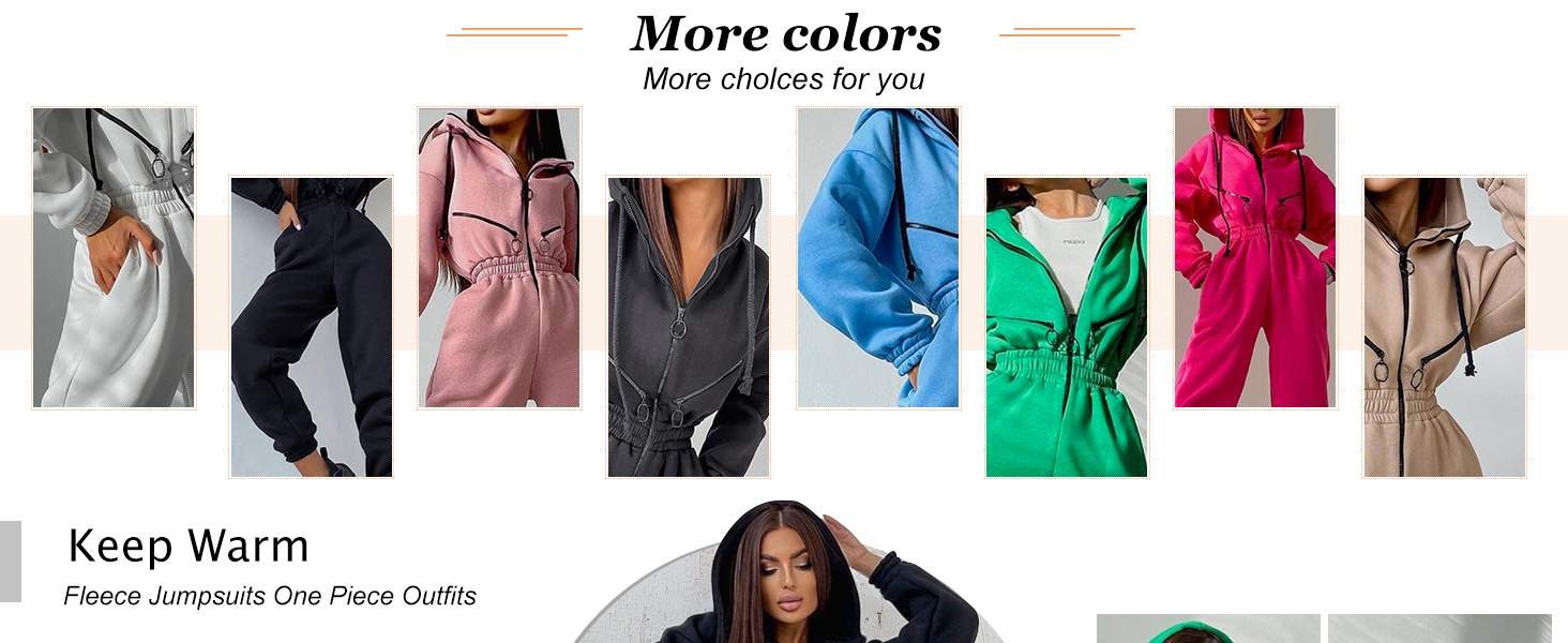 Women Fleece Jumpsuits One Piece Outfits Hooded Sweatshirt Set High Waist Ladies Jumpsuits